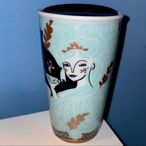 *Rare* Starbucks 2018 Holiday Wavy Aqua Siren Ceramic Double Wall Tumbler 12oz